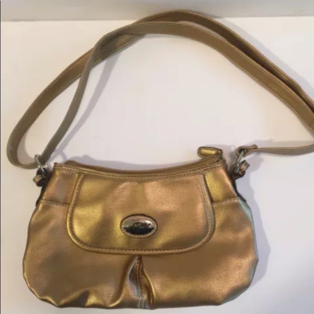 Treviso Gold Faux Leather Shoulder Bag Zip Close